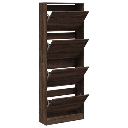 vidaXL Shoe Cabinet Brown Oak 60x21x163.5 cm Engineered Wood