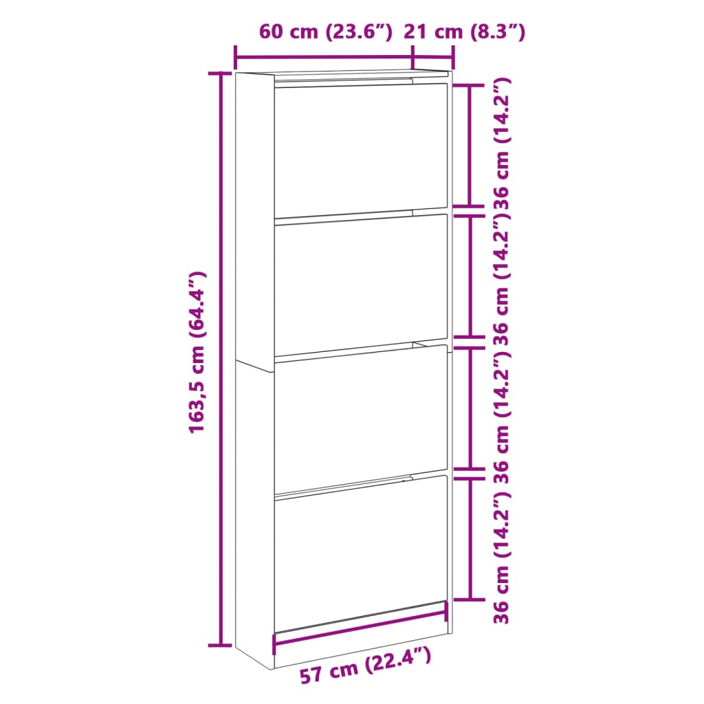 vidaXL Shoe Cabinet Brown Oak 60x21x163.5 cm Engineered Wood