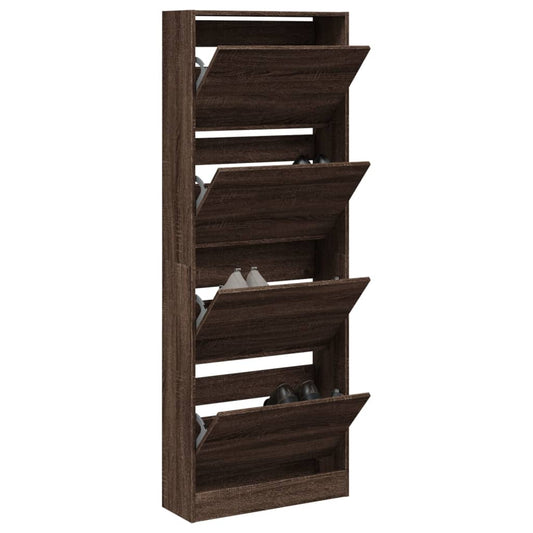 vidaXL Shoe Cabinet Brown Oak 60x21x163.5 cm Engineered Wood