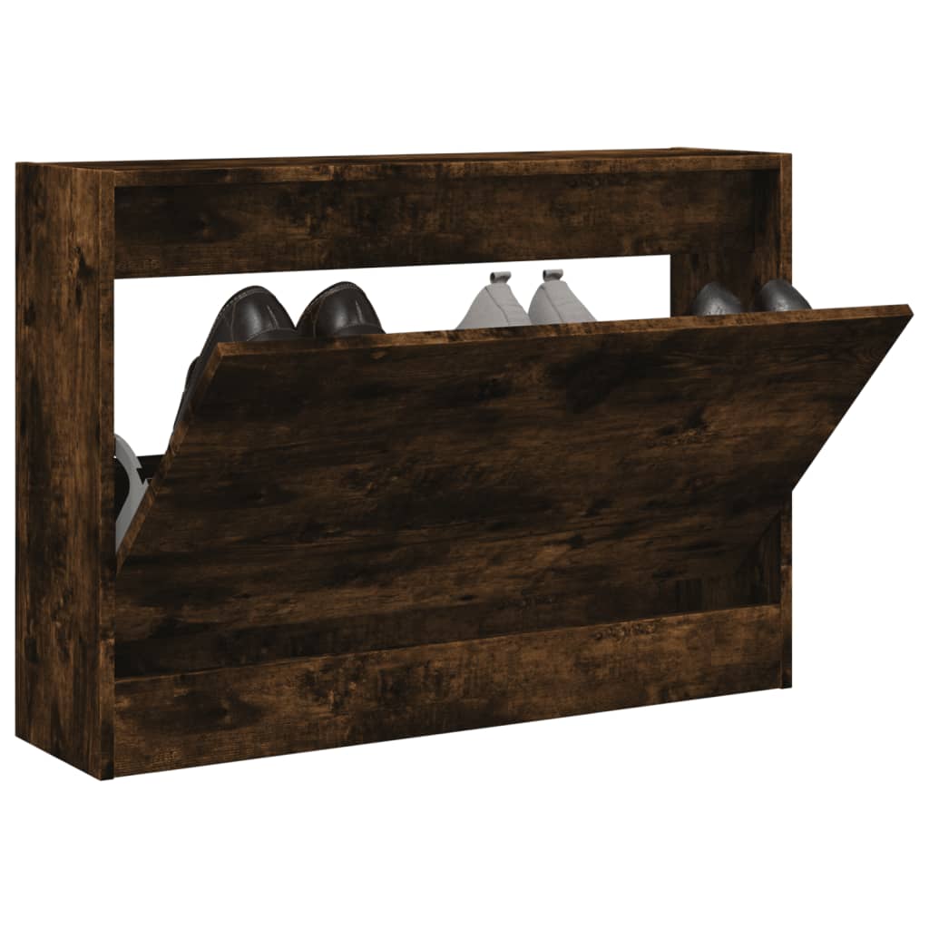 vidaXL Shoe Cabinet Smoked Oak 80x21x57 cm Engineered Wood