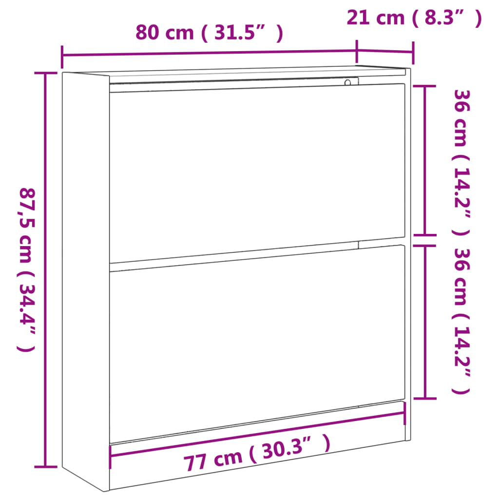 vidaXL Shoe Cabinet Sonoma Oak 80x21x87.5 cm Engineered Wood