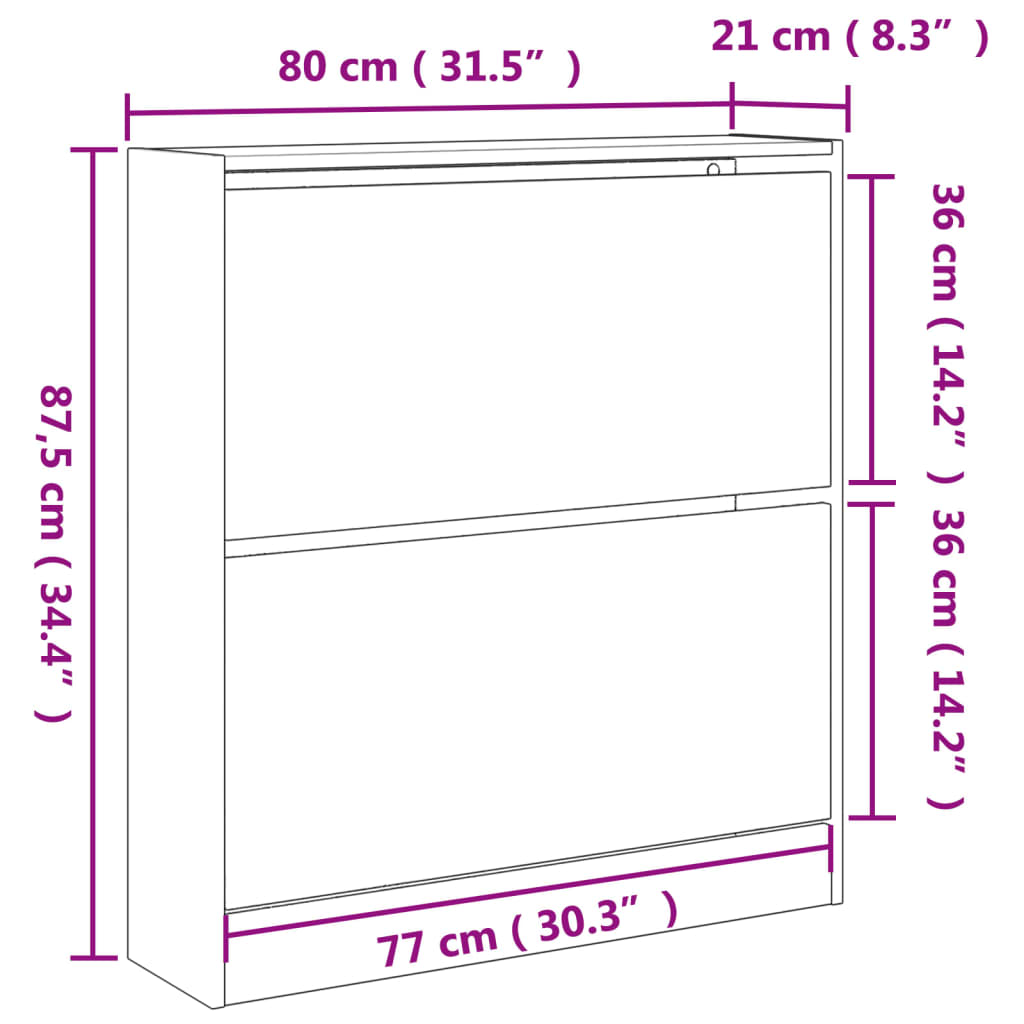 vidaXL Shoe Cabinet Concrete Grey 80x21x87,5 cm Engineered Wood