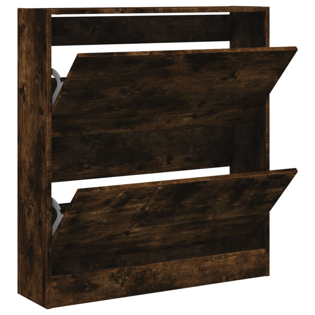 vidaXL Shoe Cabinet Smoked Oak 80x21x87,5 cm Engineered Wood