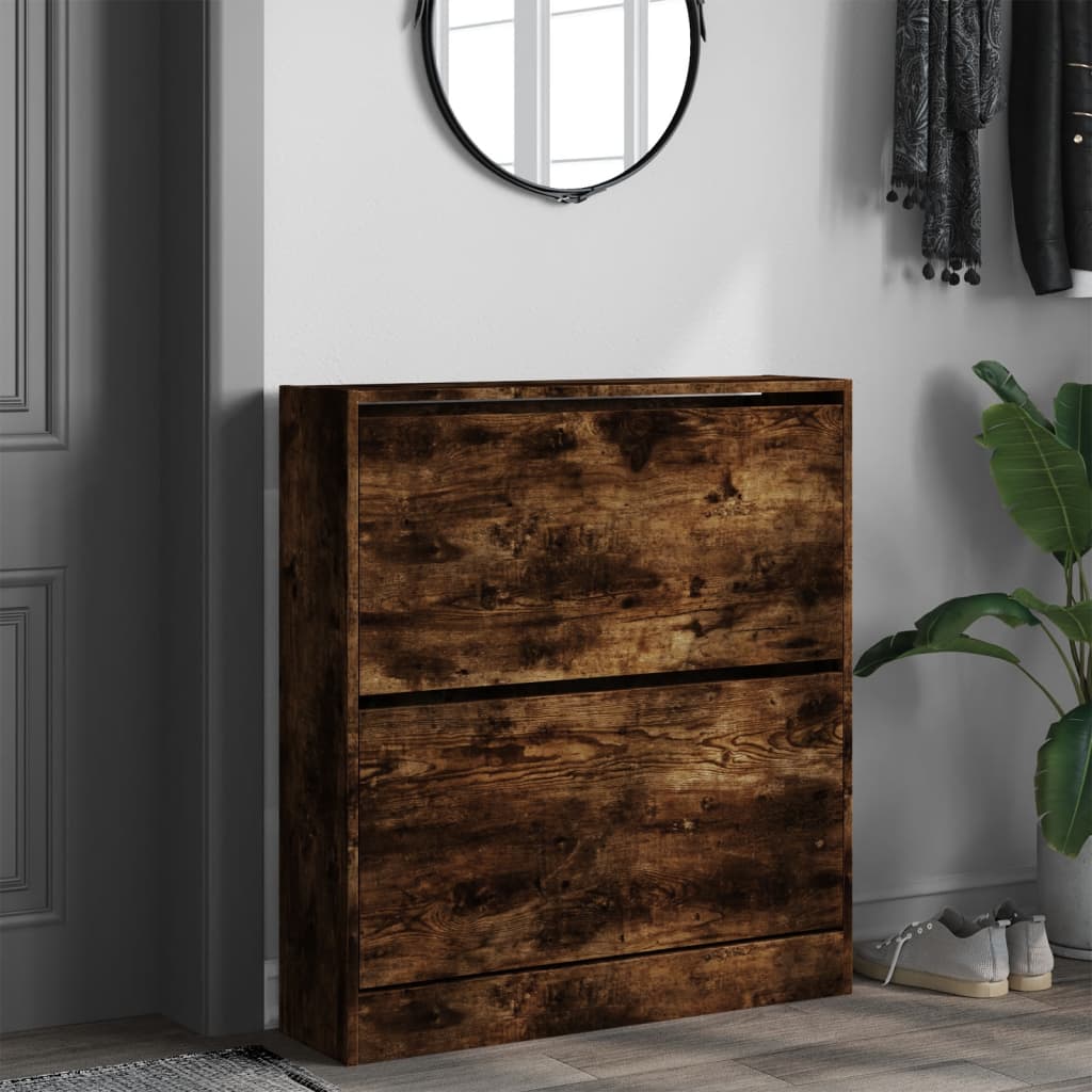 vidaXL Shoe Cabinet Smoked Oak 80x21x87,5 cm Engineered Wood