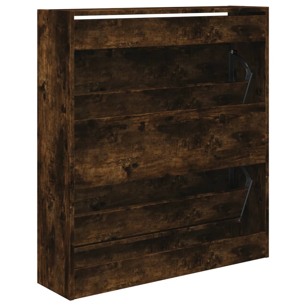 vidaXL Shoe Cabinet Smoked Oak 80x21x87,5 cm Engineered Wood