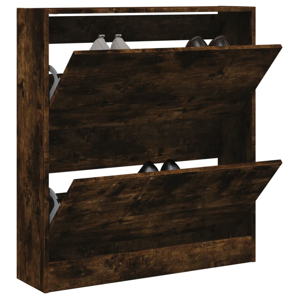 vidaXL Shoe Cabinet Smoked Oak 80x21x87,5 cm Engineered Wood
