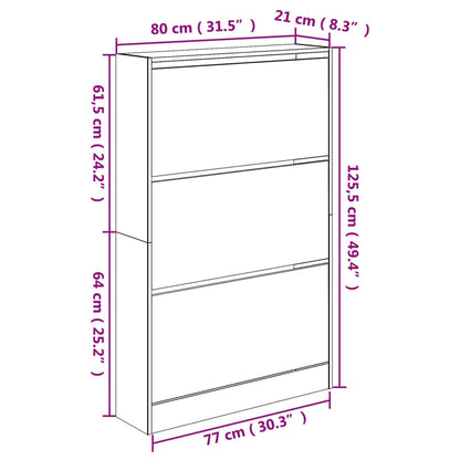 vidaXL Shoe Cabinet White 80x21x125,5 cm Engineered Wood