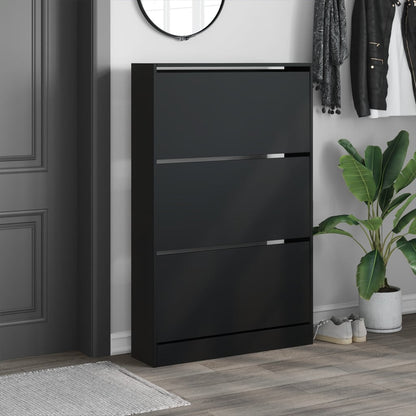 vidaXL Shoe Cabinet Black 80x21x125.5 cm Engineered Wood