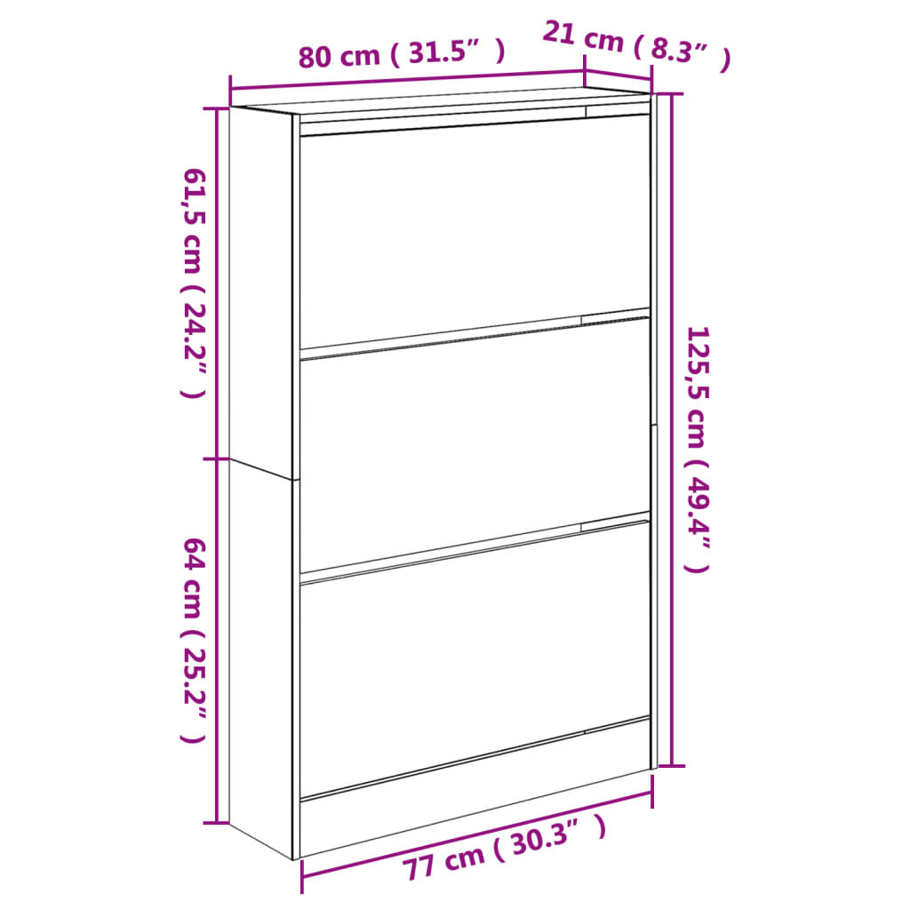 vidaXL Shoe Cabinet Black 80x21x125.5 cm Engineered Wood