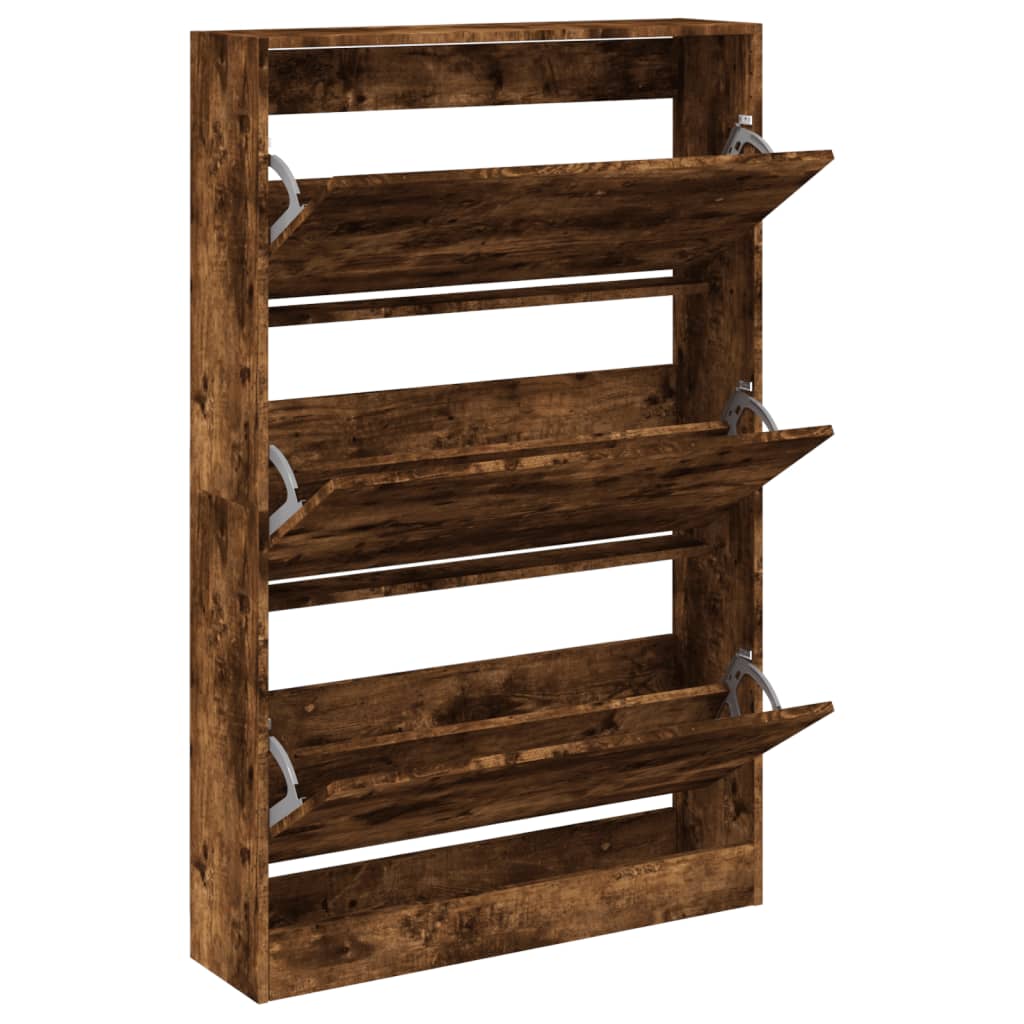 vidaXL Shoe Cabinet Smoked Oak 80x21x125.5 cm Engineered Wood