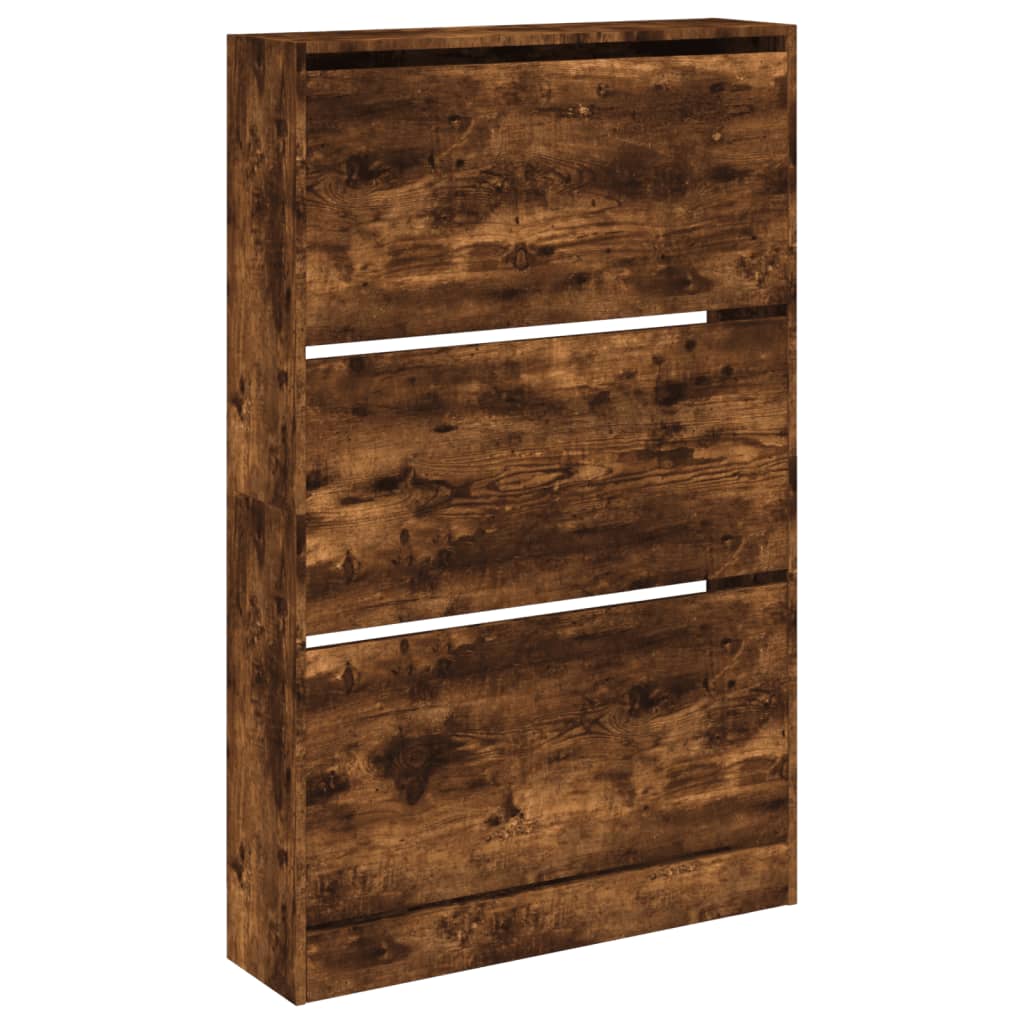 vidaXL Shoe Cabinet Smoked Oak 80x21x125.5 cm Engineered Wood