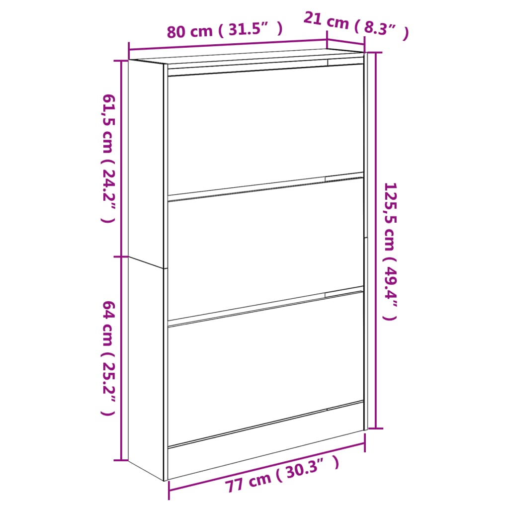 vidaXL Shoe Cabinet Smoked Oak 80x21x125.5 cm Engineered Wood