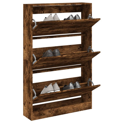 vidaXL Shoe Cabinet Smoked Oak 80x21x125.5 cm Engineered Wood