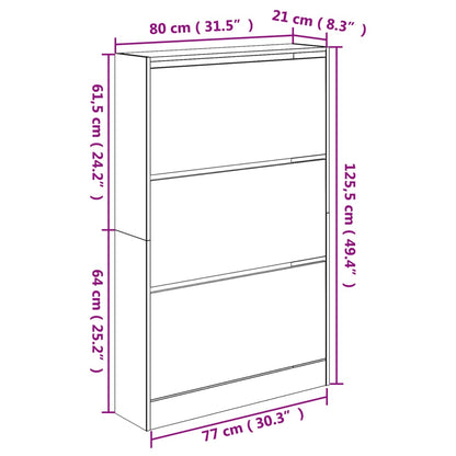 vidaXL Shoe Cabinet Grey Sonoma 80x21x125,5 cm Engineered Wood