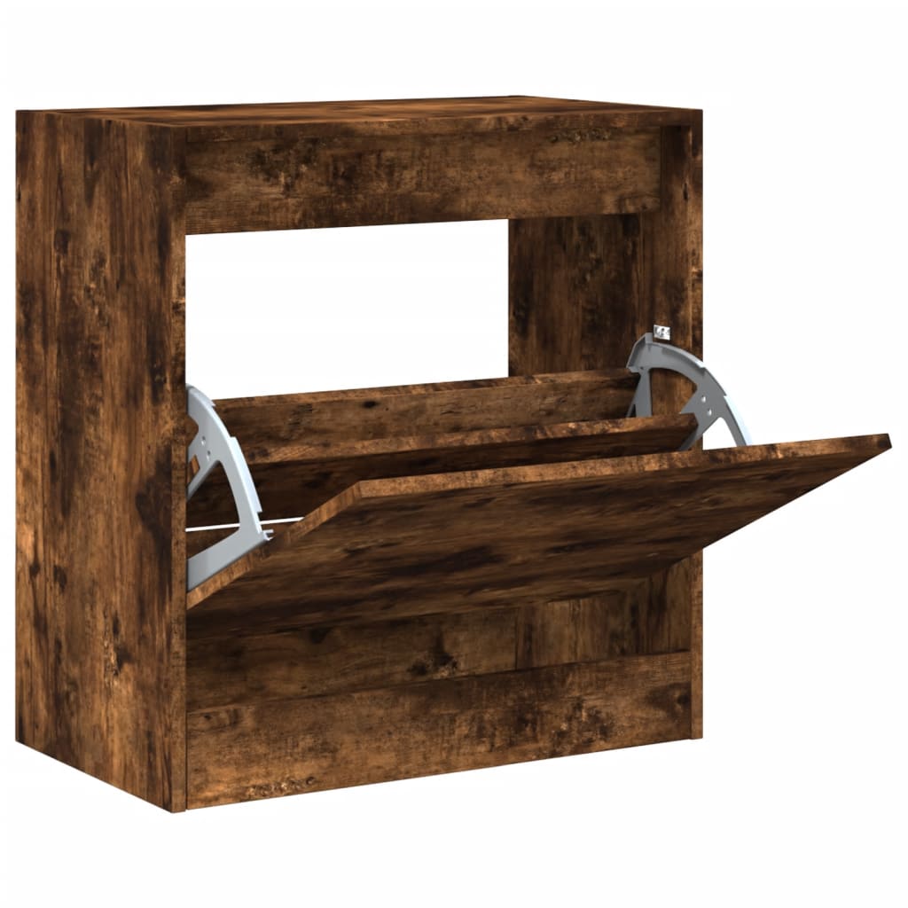 vidaXL Shoe Cabinet Smoked Oak 60x34x63.5 cm Engineered Wood