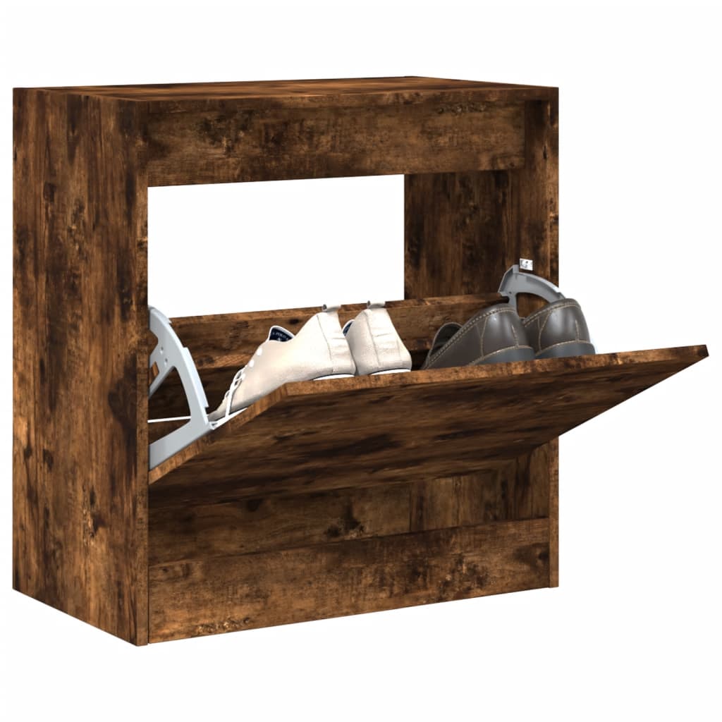 vidaXL Shoe Cabinet Smoked Oak 60x34x63.5 cm Engineered Wood
