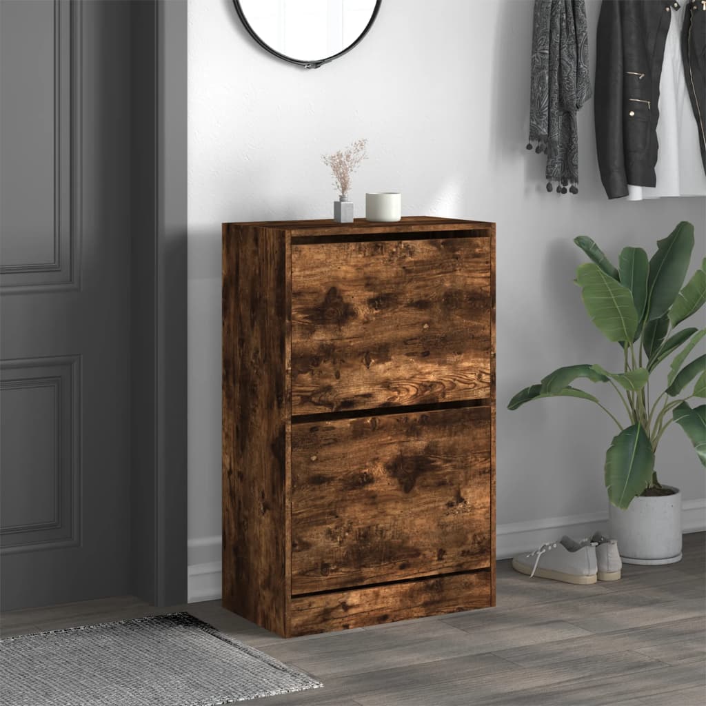 vidaXL Shoe Cabinet Smoked Oak 60x34x96,5 cm Engineered Wood