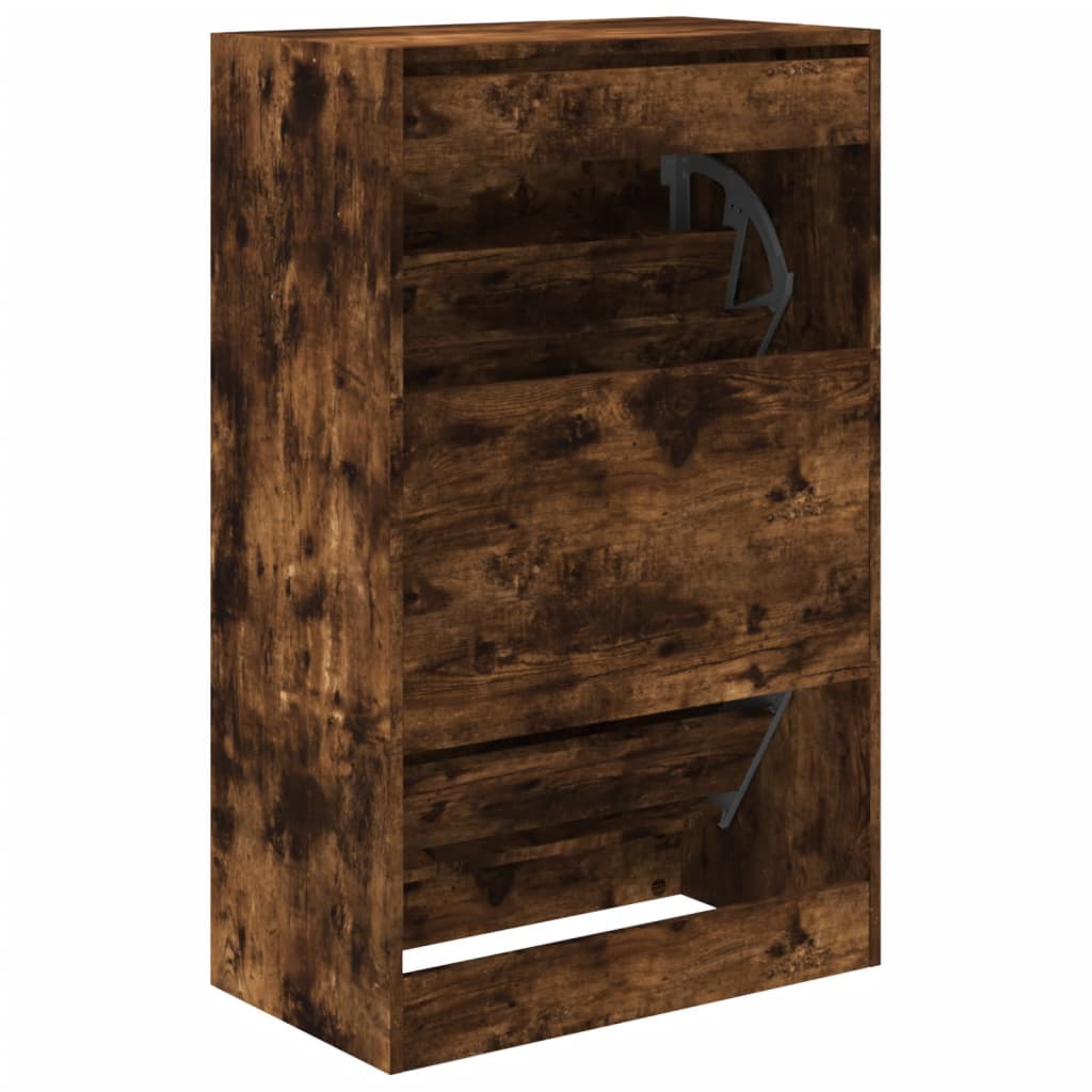 vidaXL Shoe Cabinet Smoked Oak 60x34x96,5 cm Engineered Wood
