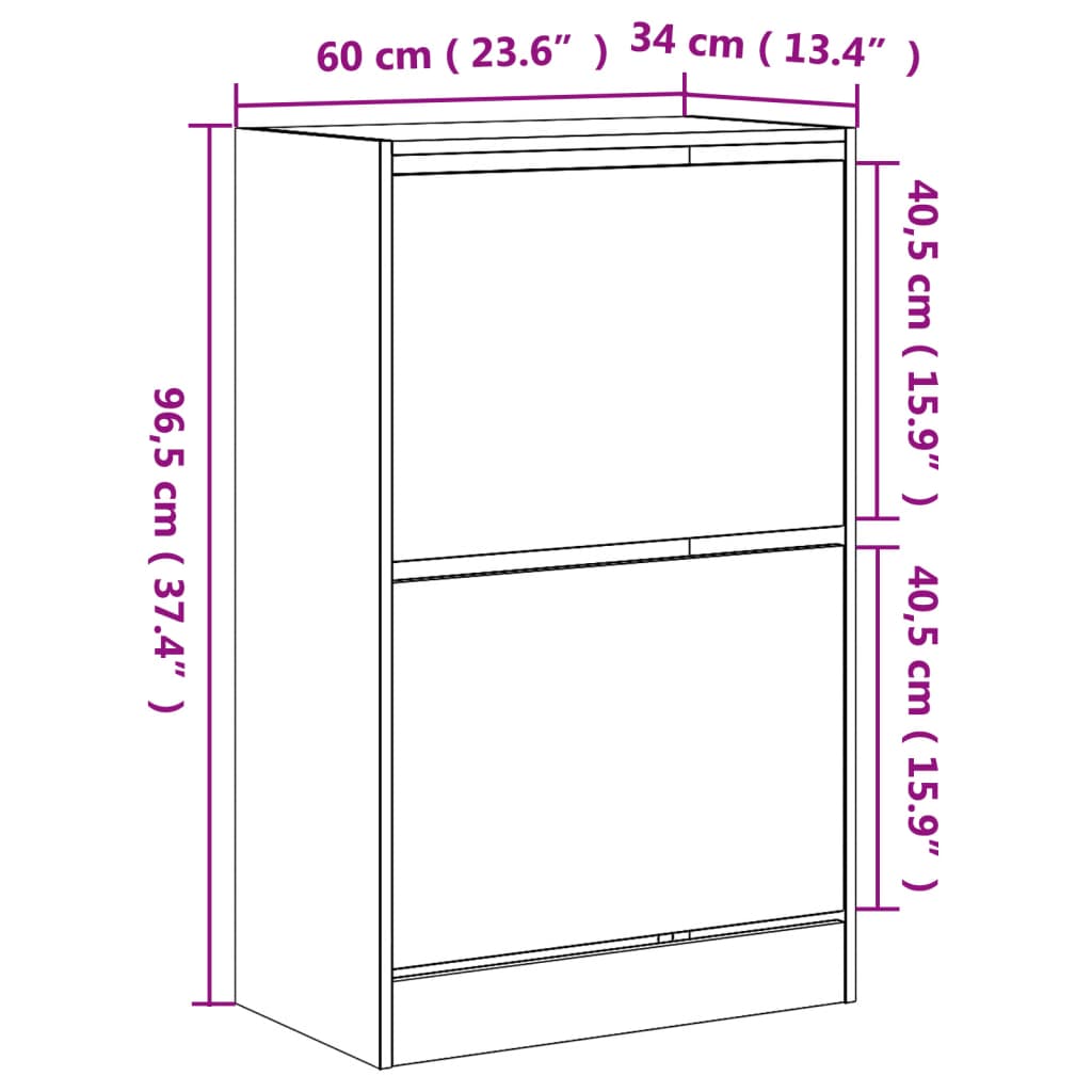 vidaXL Shoe Cabinet Smoked Oak 60x34x96,5 cm Engineered Wood