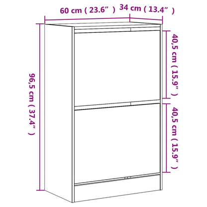 vidaXL Shoe Cabinet Smoked Oak 60x34x96,5 cm Engineered Wood