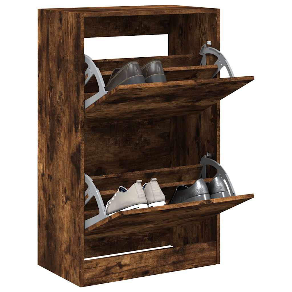 vidaXL Shoe Cabinet Smoked Oak 60x34x96,5 cm Engineered Wood