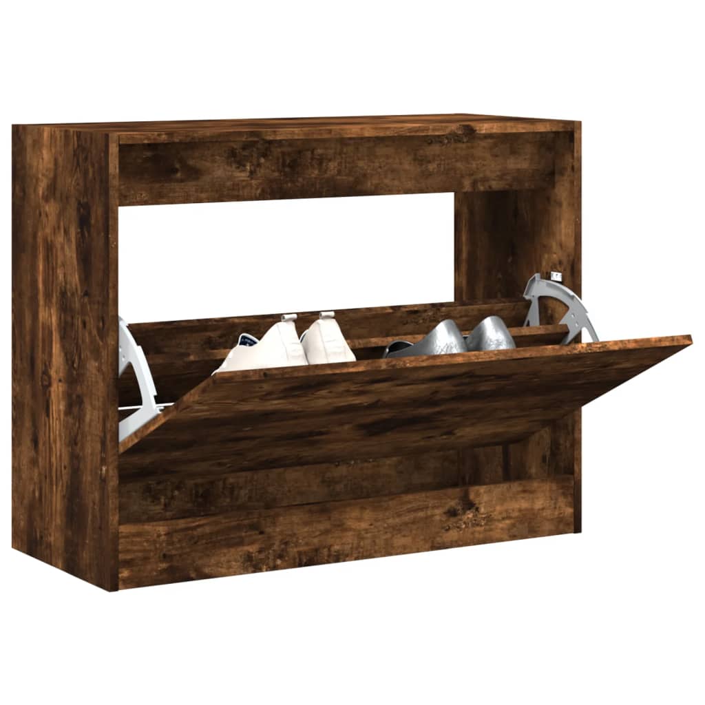 vidaXL Shoe Cabinet Smoked Oak 80x34x63 cm Engineered Wood