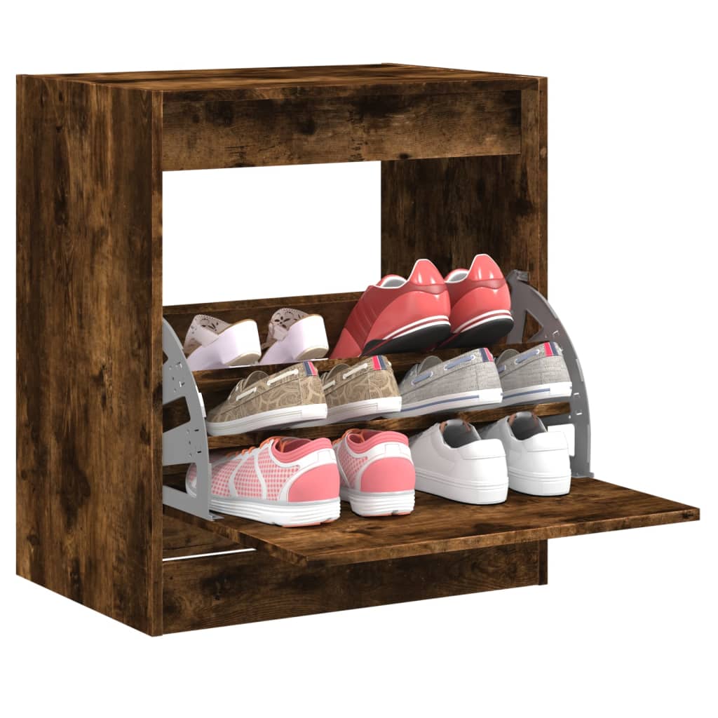 vidaXL Shoe Cabinet Smoked Oak 60x42x69 cm Engineered Wood
