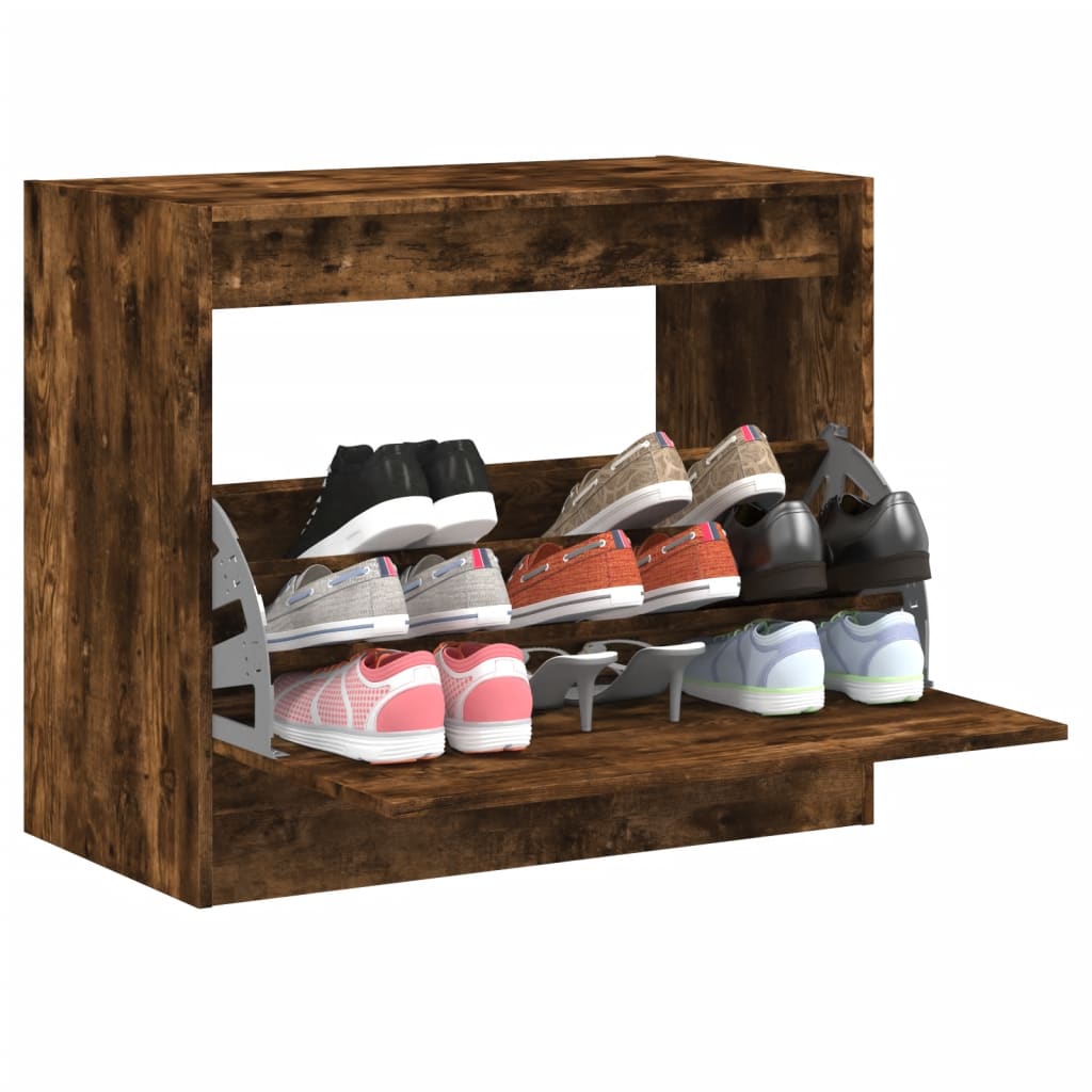 vidaXL Shoe Cabinet Smoked Oak 80x42x69 cm Engineered Wood