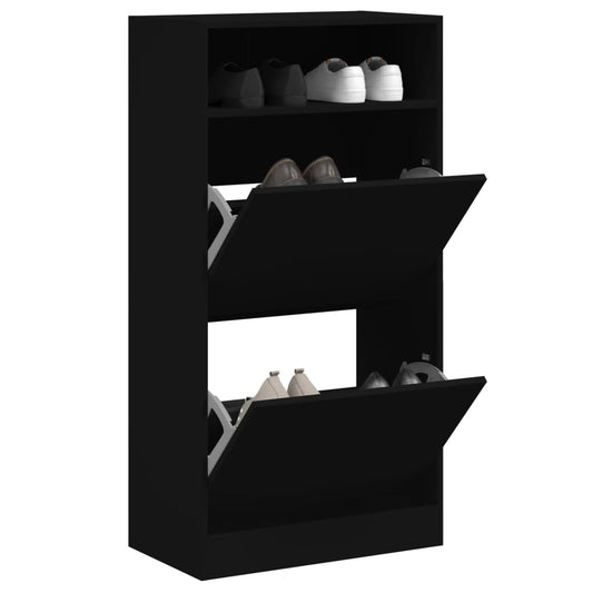 vidaXL Shoe Cabinet Black 60x34x116 cm Engineered Wood