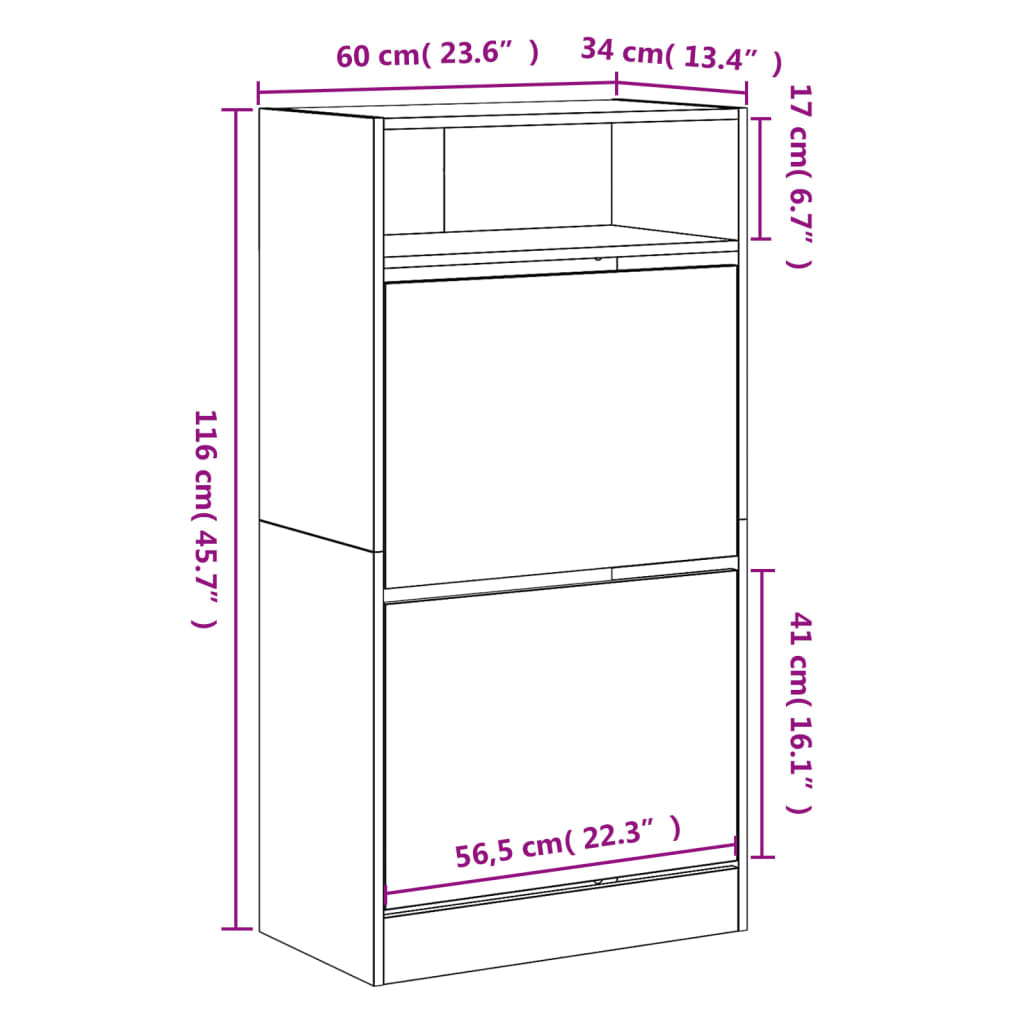 vidaXL Shoe Cabinet Smoked Oak 60x34x116 Engineered Wood