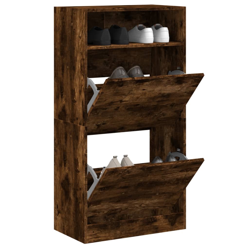 vidaXL Shoe Cabinet Smoked Oak 60x34x116 Engineered Wood