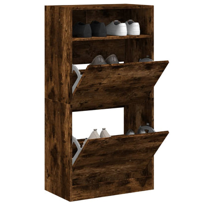 vidaXL Shoe Cabinet Smoked Oak 60x34x116 Engineered Wood