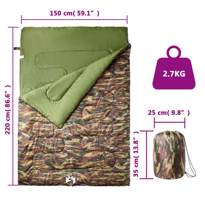 vidaXL Double Sleeping Bag with Pillows for Adults Camping 3-4 Seasons