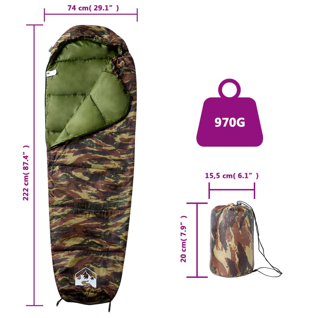 vidaXL Mummy Sleeping Bag for Adults Camping 3 Seasons