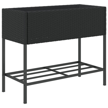 vidaXL Garden Planter with Shelf Black Poly Rattan