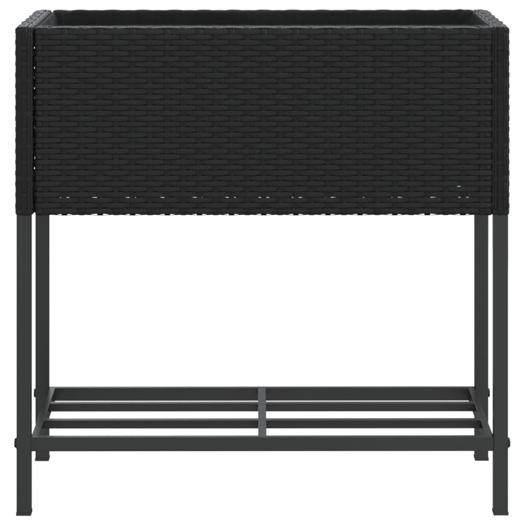 vidaXL Garden Planter with Shelf Black Poly Rattan
