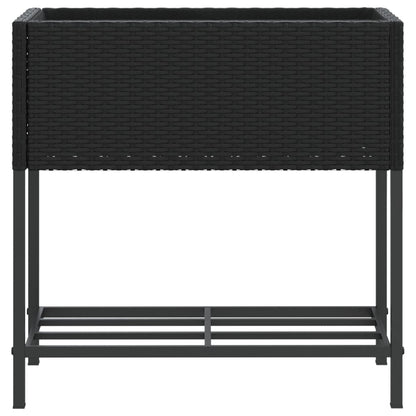 vidaXL Garden Planter with Shelf Black Poly Rattan
