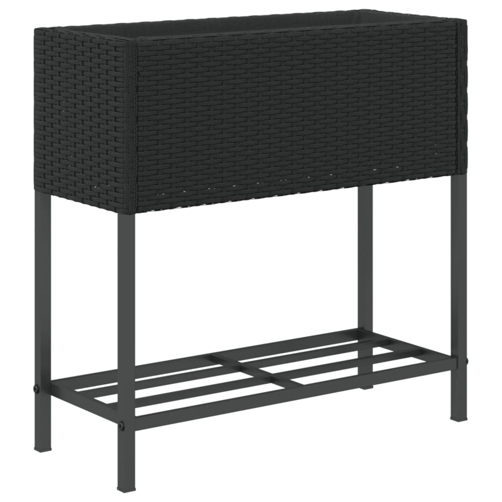 vidaXL Garden Planter with Shelf Black Poly Rattan