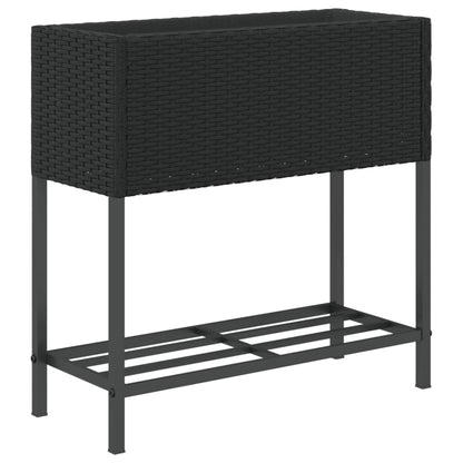 vidaXL Garden Planter with Shelf Black Poly Rattan