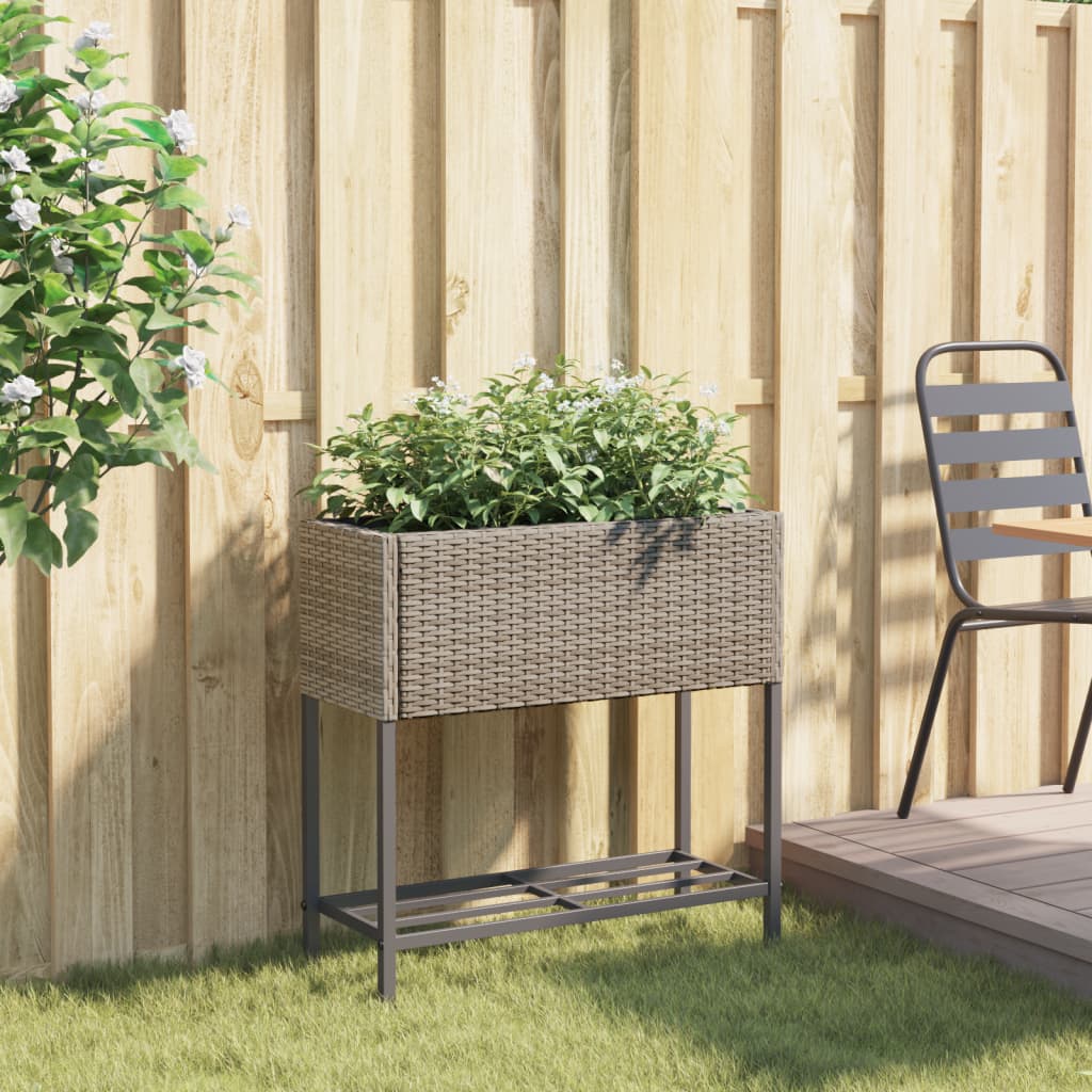 vidaXL Garden Planter with Shelf Grey Poly Rattan