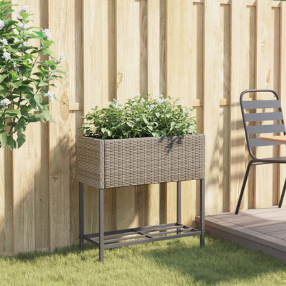 vidaXL Garden Planter with Shelf Grey Poly Rattan
