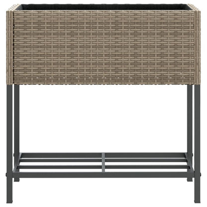 vidaXL Garden Planter with Shelf Grey Poly Rattan