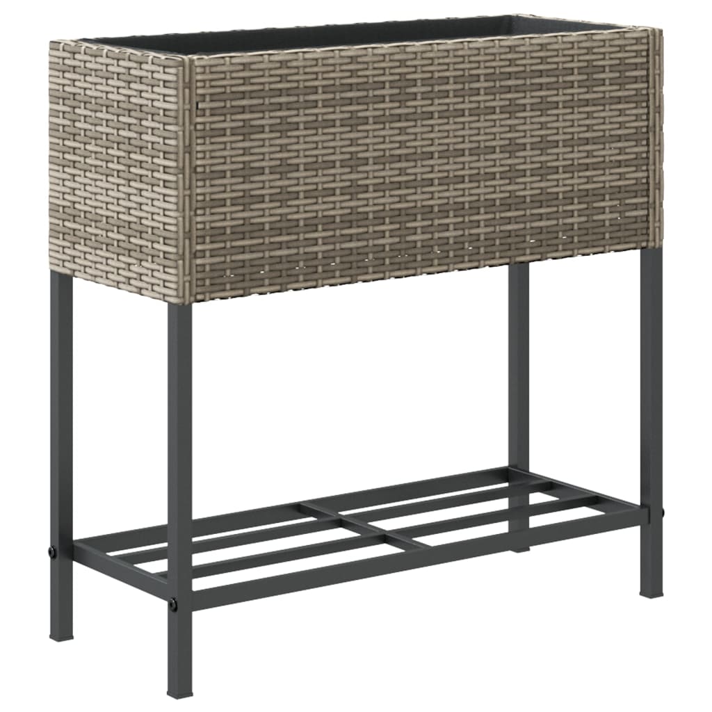 vidaXL Garden Planter with Shelf Grey Poly Rattan