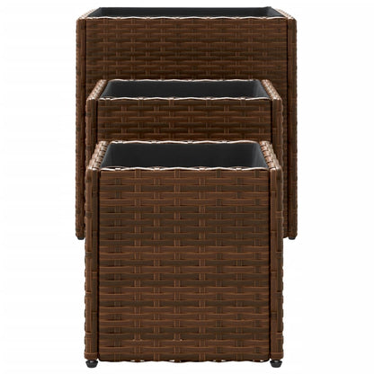 vidaXL Garden Planters 3 pcs Brown Poly Rattan
