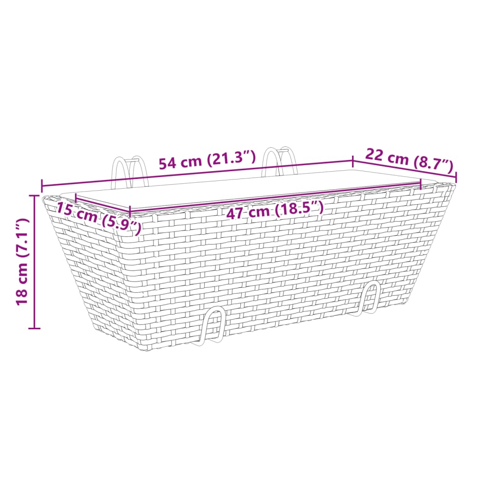vidaXL Planters with hooks 2 pcs Black Poly Rattan