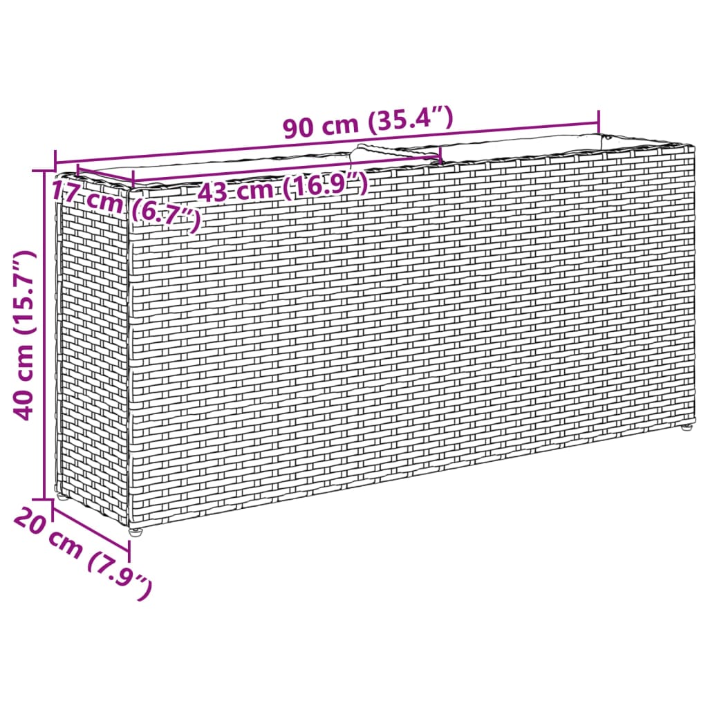 vidaXL Garden Planter with 2 Pots Black 90x20x40 cm Poly Rattan