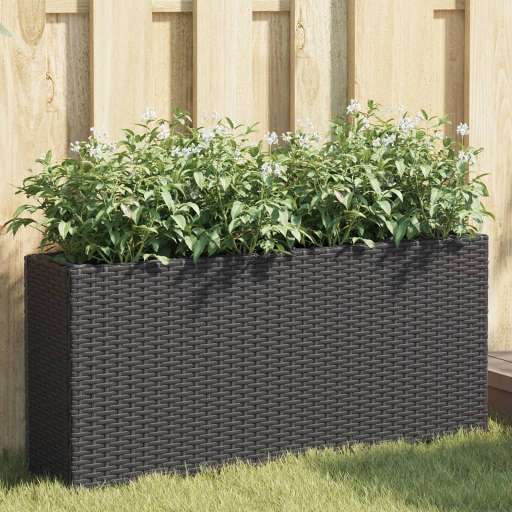 vidaXL Garden Planter with 2 Pots Black 90x20x40 cm Poly Rattan