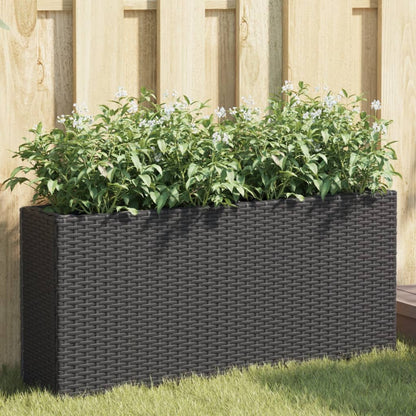 vidaXL Garden Planter with 2 Pots Black 90x20x40 cm Poly Rattan