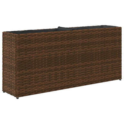 vidaXL Garden Planter with 2 Pots Brown 90x20x40 cm Poly Rattan