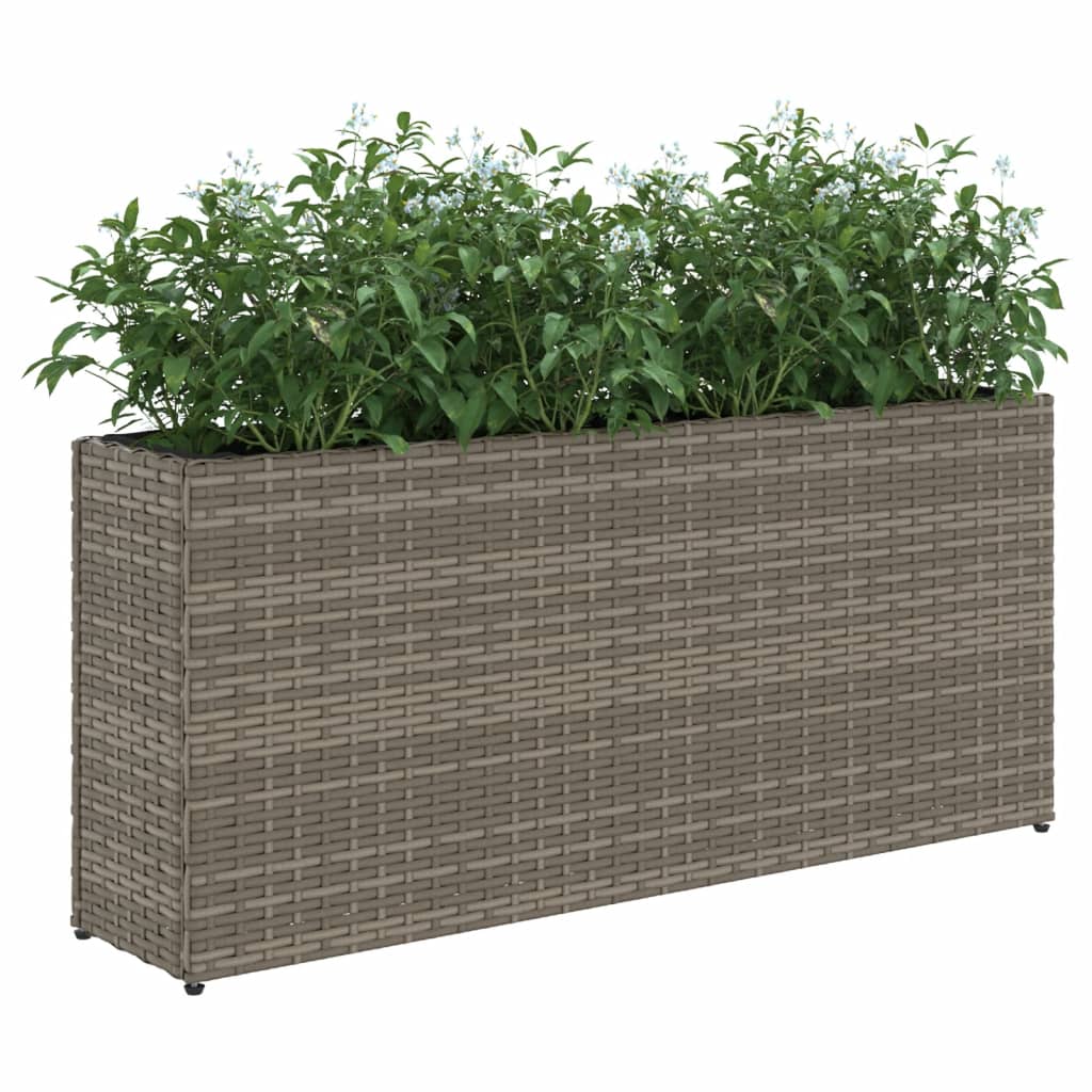 vidaXL Garden Planter with 2 Pots Grey 90x20x40 cm Poly Rattan